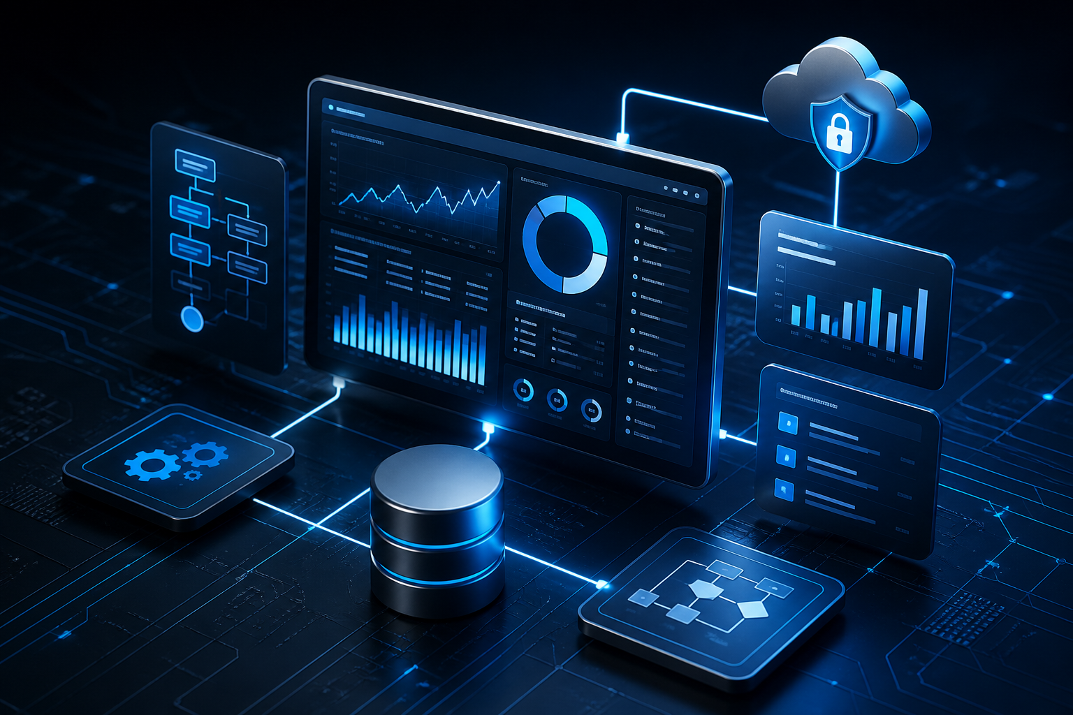 Connected business system dashboards, workflows and secure cloud services